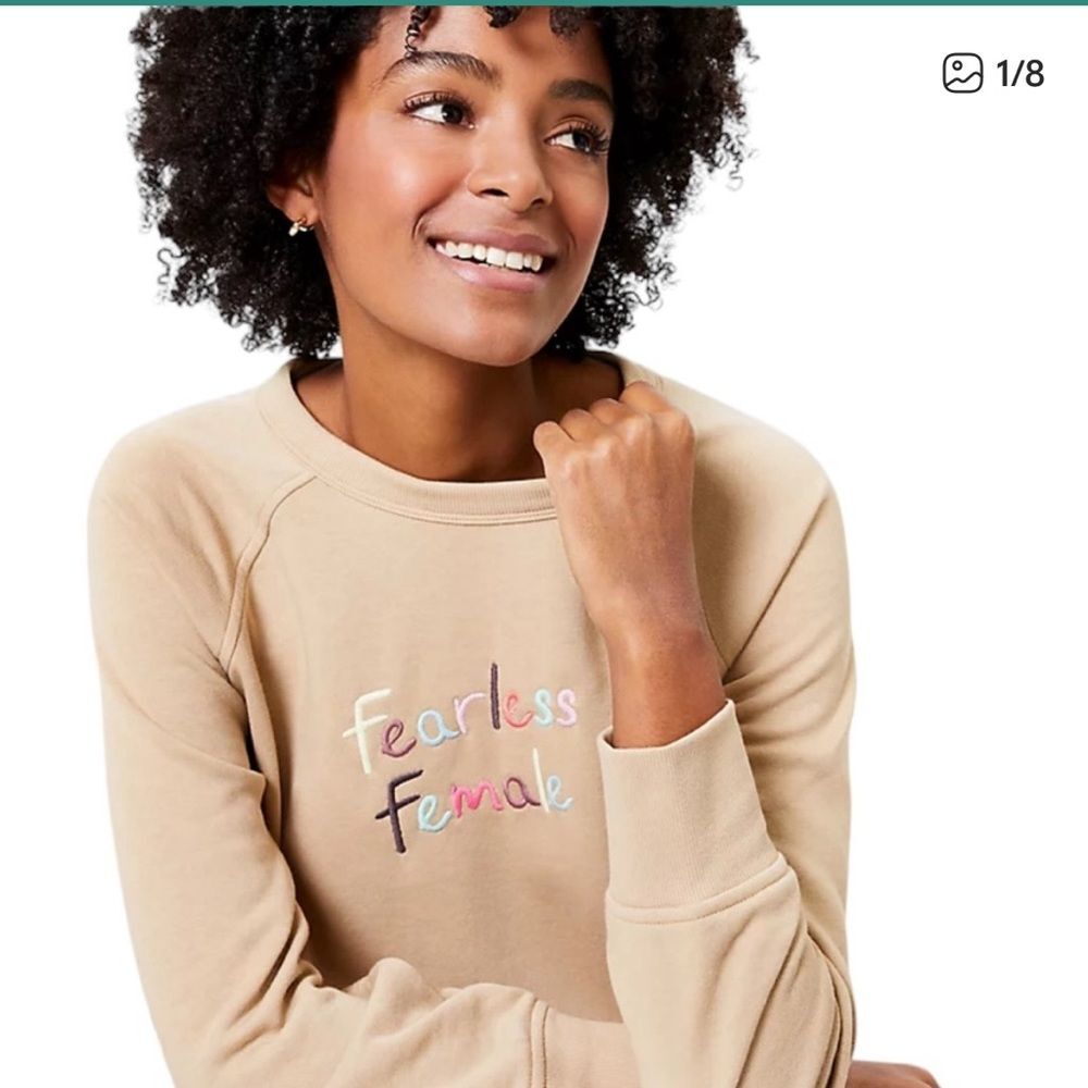 NWT Lou & Grey Beige "Fearless Female" Embroidered Sweatshirt Size L